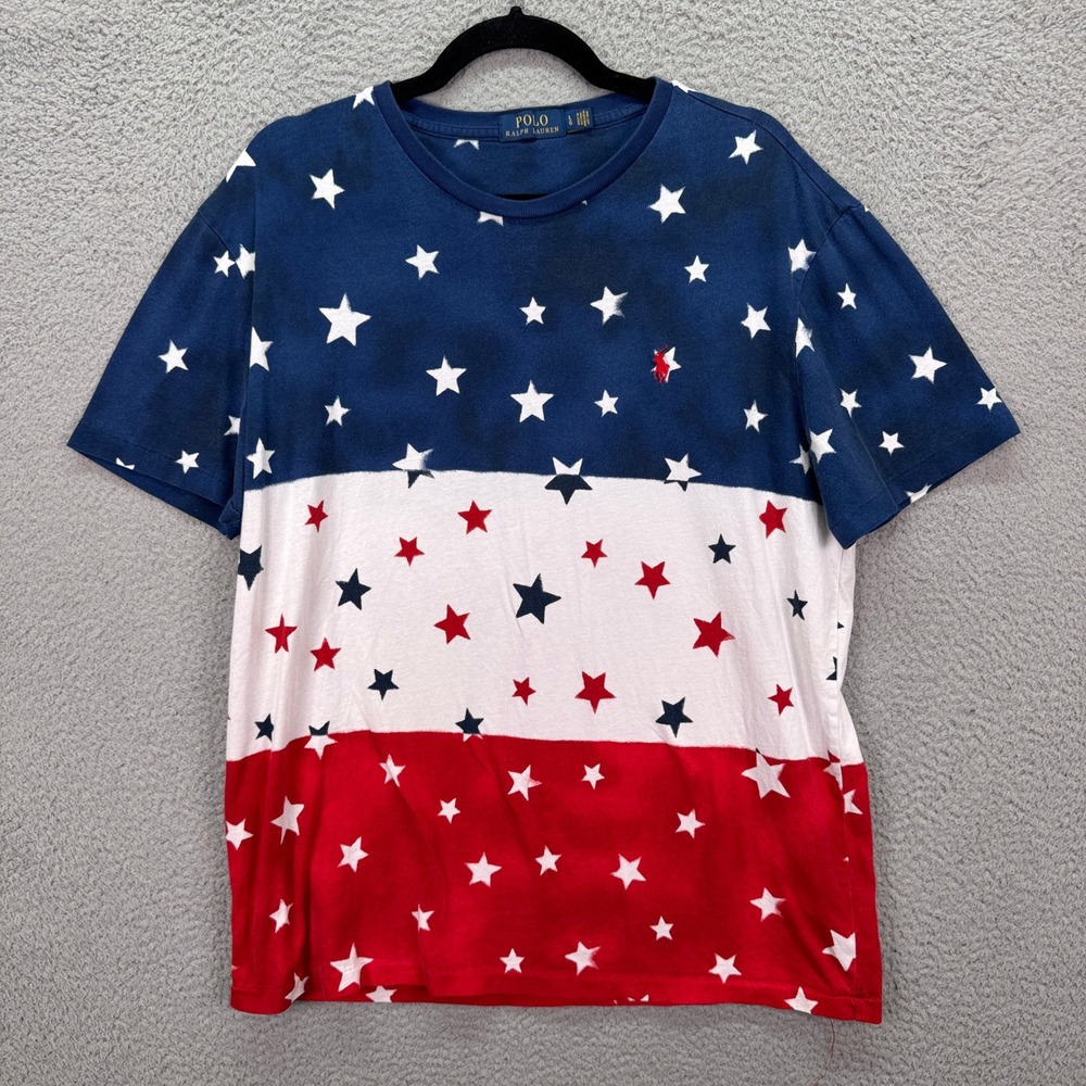 Polo Ralph Lauren Tshirt Mens L Red White Blue American Flag Stars Americana
